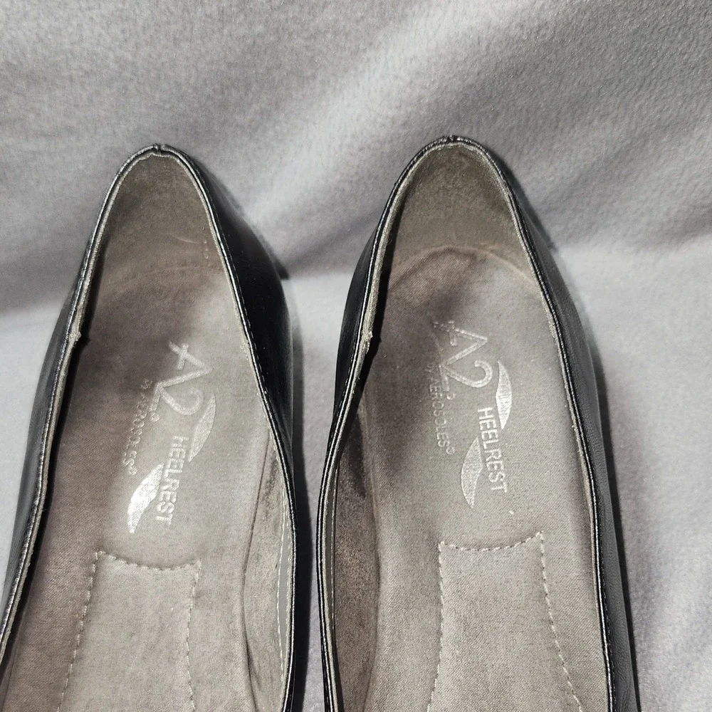Aerosoles A2 Heelrest Comfort Loafer Black Slip-On Wedge Buckle Women's 9